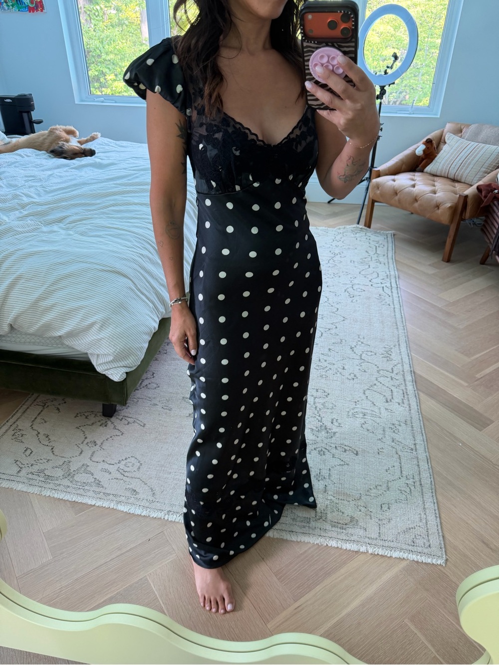FREE PEOPLE BUTTERFLY BABE POLKA-DOT MIDI-DRESS